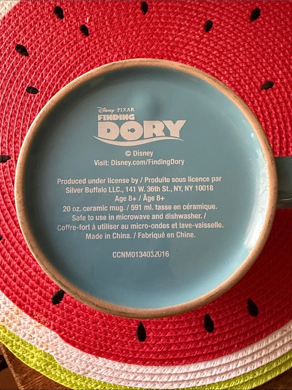 Disney Finding Dory Ceramic Mug - Teal Interior with Beige Rim